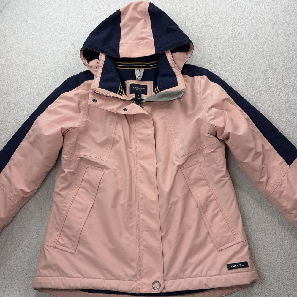 Lands End Squall Hooded Fleece Lined Parka Jacket Coat XS (2-4) Pink Blue Womens